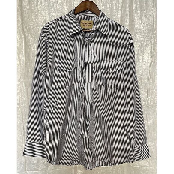 Cowboy Legend Men's Pearl Snap Western Blue‎ Striped Shirt XL - See Measurements - Picture 1 of 9